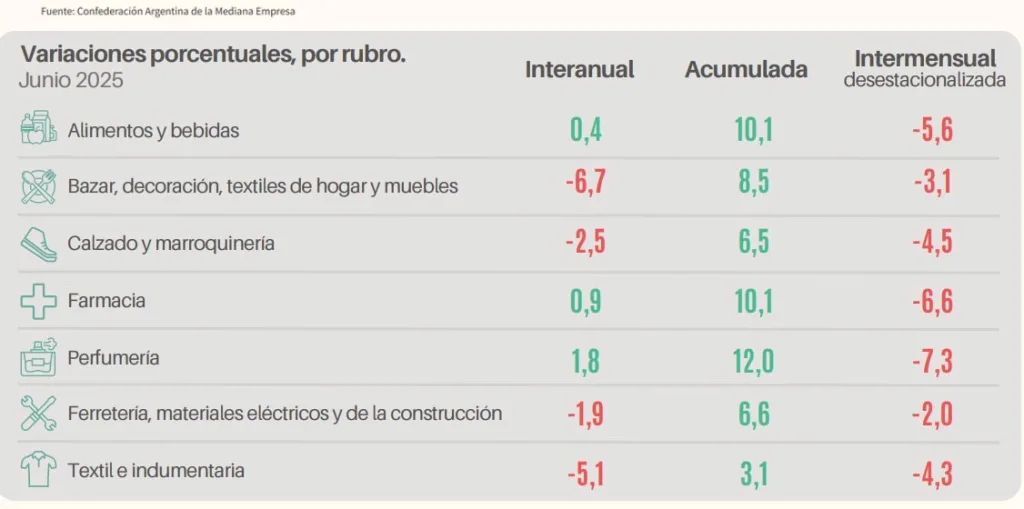 Baja interanual de las ventas julio 2025 CAME